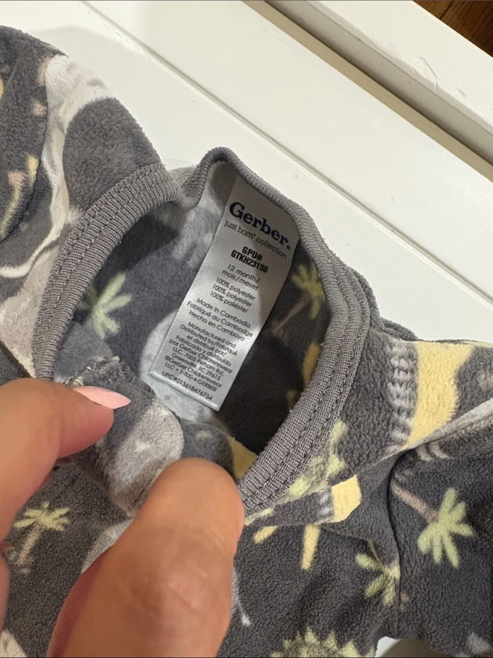 Gerber Charcoal Grey Animal Print Fleece Footed One-Piece